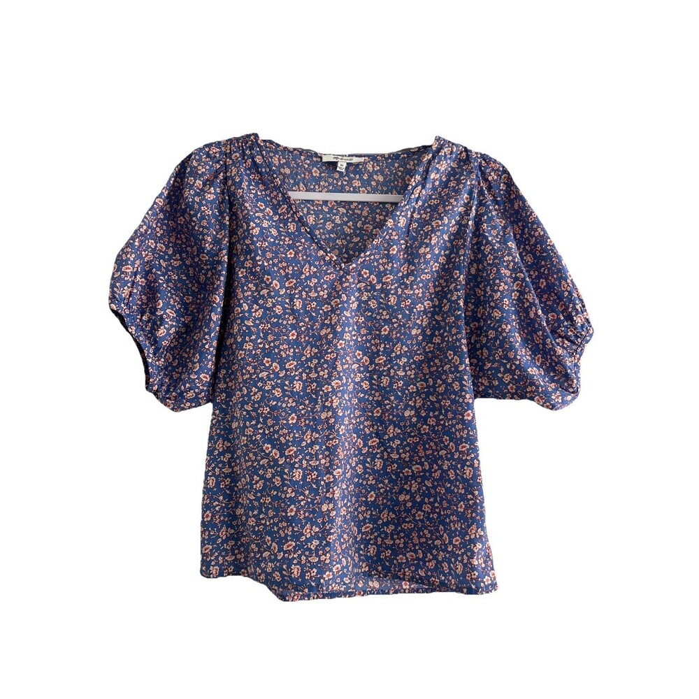 Madewell Blue Floral Summer Vines Puff Sleeve Blouse Size XS